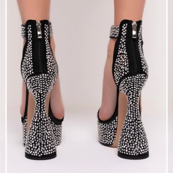 Azalea Wang Your Place or Mine black rhinestone ankle strap platform heels sz 8 - Picture 5 of 12